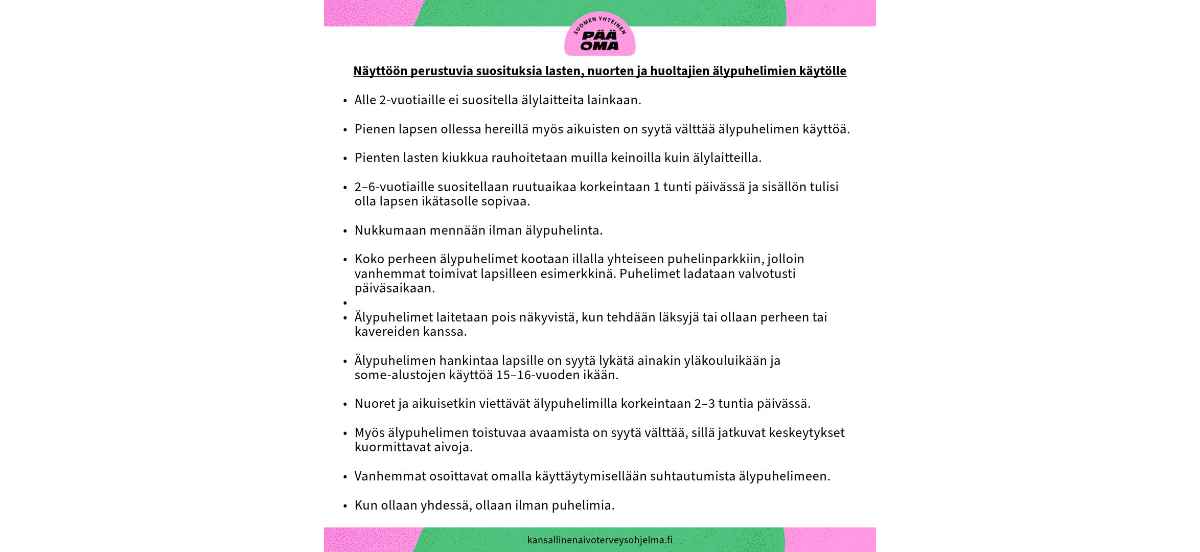 Suositukset lasten, nuorten ja huoltajien älypuhelimien käyttöön vapaa-ajalla on nyt julkaistu!